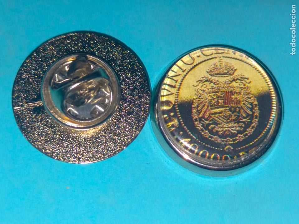 Collection pins: PIN REDONDO imagen de moneda conmemorativa descubrimiento Am&eacute;rica Crist&oacute;bal Col&oacute;n quinto centenario