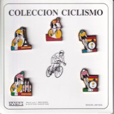 Pins de colección: ESTUCHE CON 5 PINS DE CAMPEONES DE CICLISMO DEL TOUR DE FRANCE Y GIRO ITALIA - BICICLETA. Lote 399931524