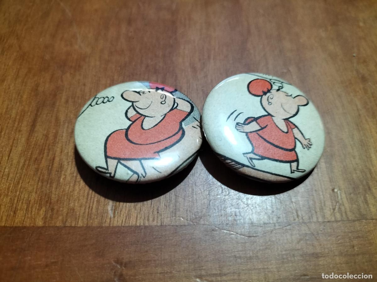 Pin's de collection: GILDA VAZQUEZ. COMIC. 2 CHAPAS. PIN. 0,31 MM. DETR&Aacute;S MET&Aacute;LICA. SIN USO. DIFICIL