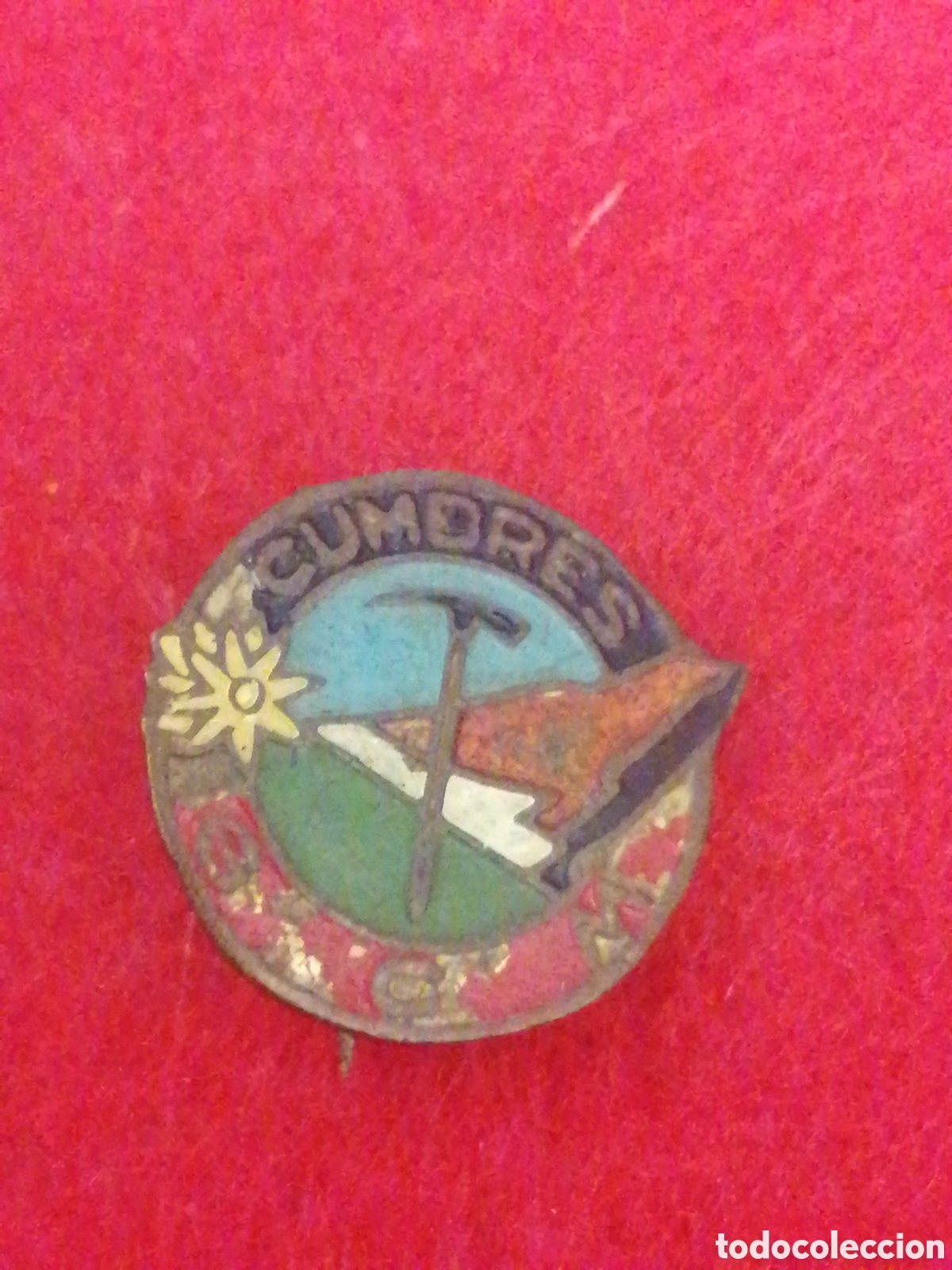 Sammlung von Pins: Pin tipo insignia antiguo tipo imperdible cumbres grupo excursionista alpinismo, Piolet