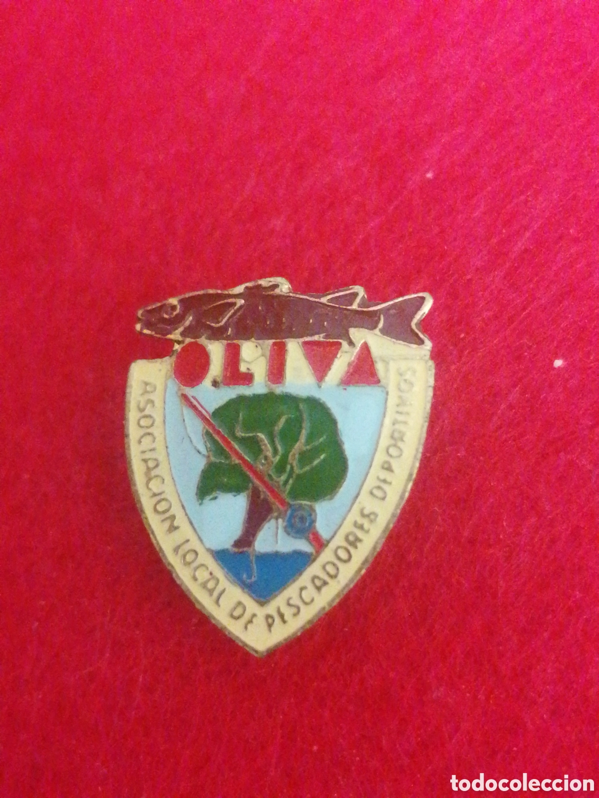 Collection pins: Pin tipo insignia de solapa asociaci&oacute;n local de pescadores deportivos oliva