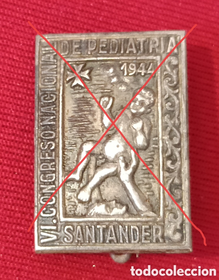 Pins de colecci&oacute;n: Santander. VI congreso de puericultura. 1944. Broche plata. 2 x 1.3 CMS