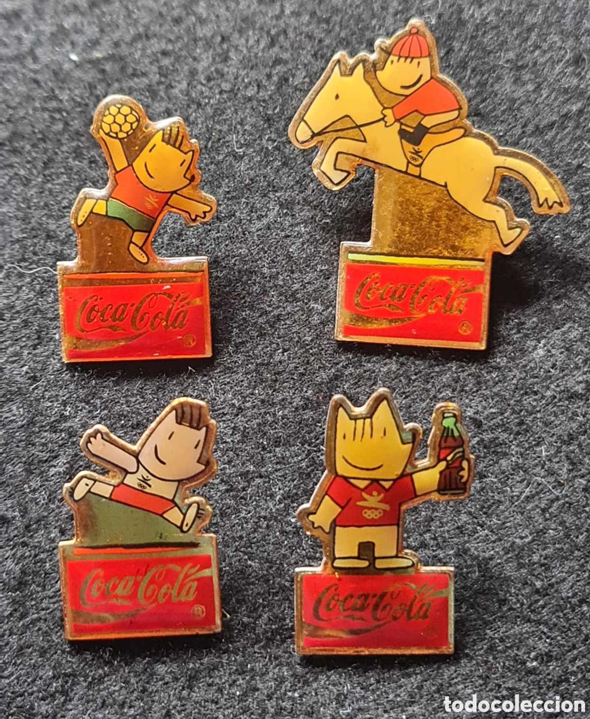 Pins de colecci&oacute;n: Lote 4 Pins Coca Cola. Coby. Barcelona 92. H&iacute;pica. Balonmano. Atletismo.