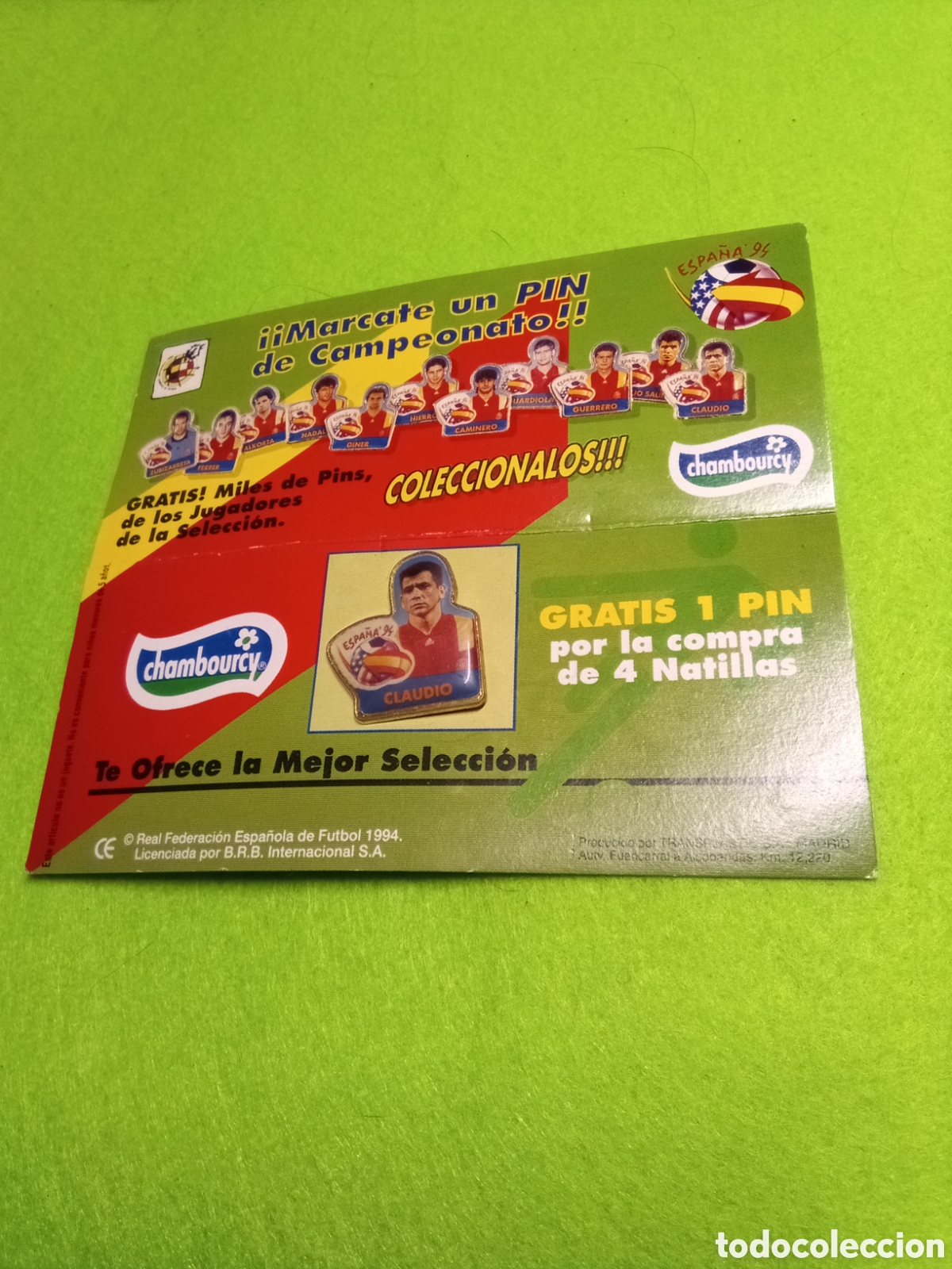 Pins de colecci&oacute;n: Pin . Claudio de la selecci&oacute;n espa&ntilde;ola de 1994 . Coleccionables de chambourcy. marca desaparecida
