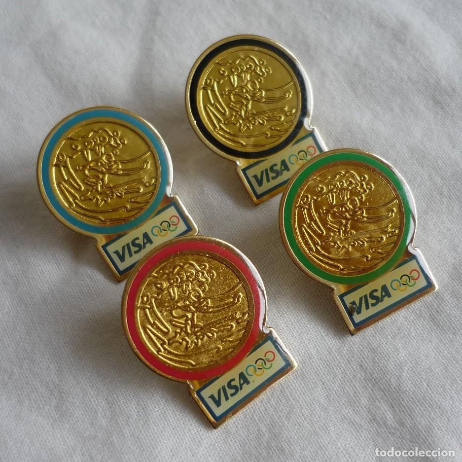 Pins de colecci&oacute;n: 4 pins esqui Juegos Ol&iacute;mpicos Lillehammser 1994 VISA, todos diferentes colores