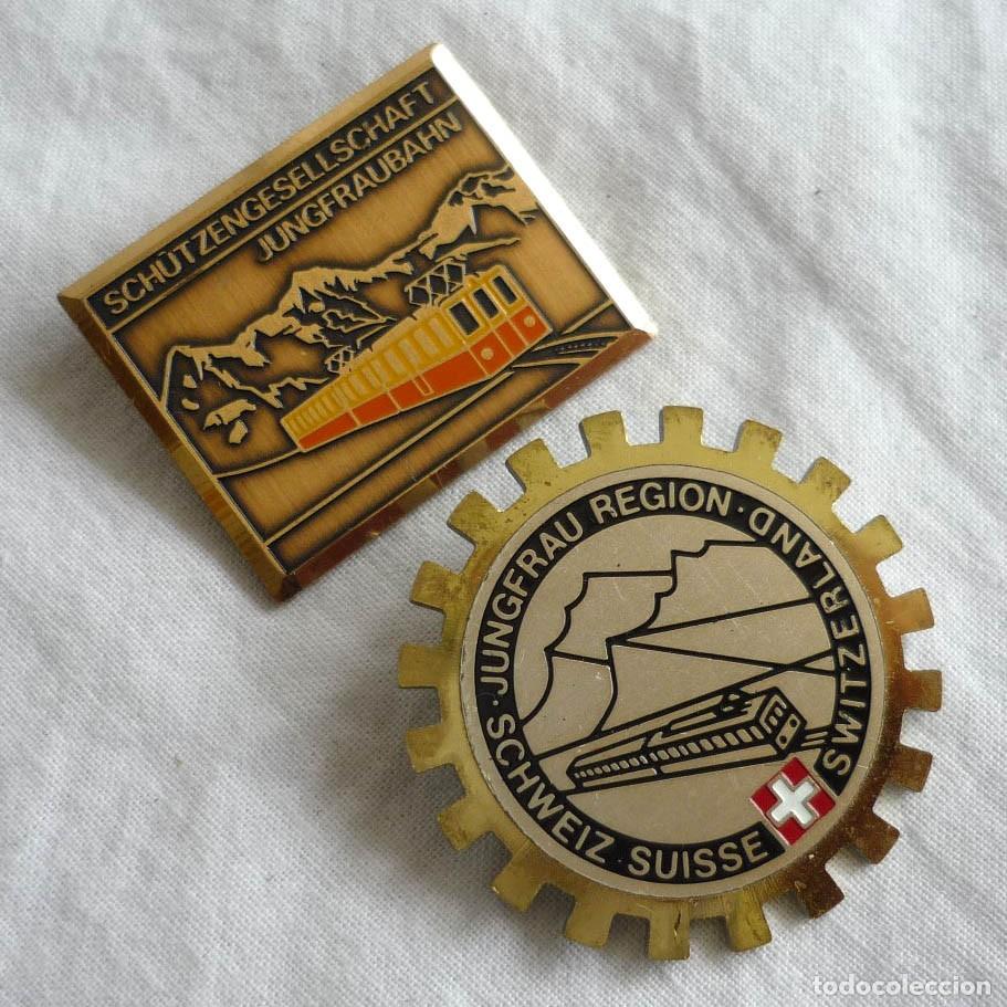 Pins de colecci&oacute;n: Pareja de pins de aguja met&aacute;licos Jungfran Region Suiza Trenes