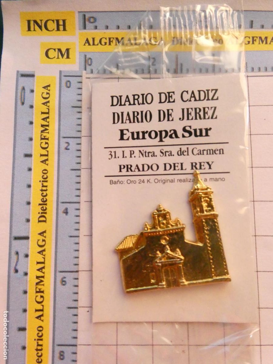 Pins de cole&ccedil;&atilde;o: INSIGNIA BA&Ntilde;O ORO 24K MONUMENTO C&Aacute;DIZ DIARIO JEREZ 31 PRADO DEL REY IGLESIA NTRA SRA CARMEN. PIN
