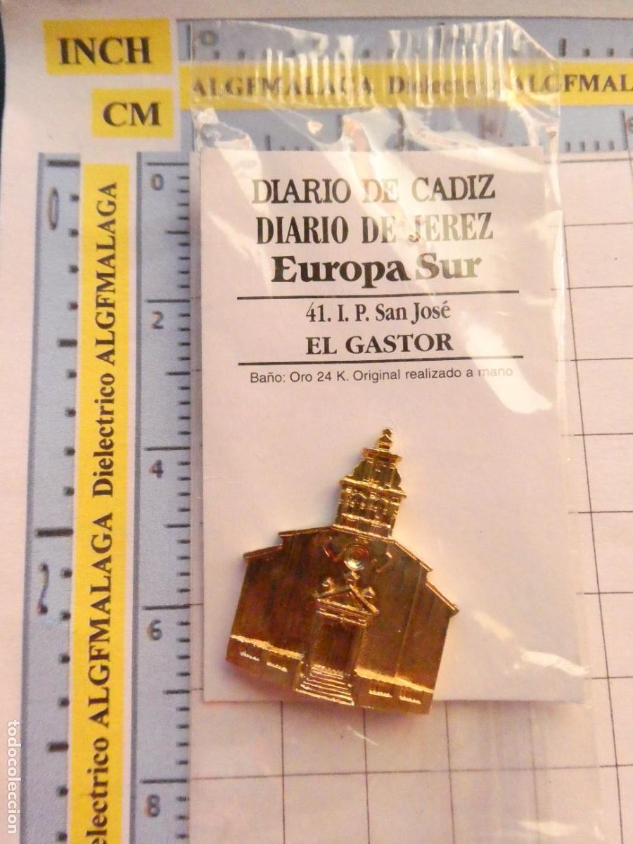 Pins e Spille di collezione: INSIGNIA BA&Ntilde;O ORO 24K MONUMENTO C&Aacute;DIZ DIARIO JEREZ 41 EL GASTOR IGLESIA SAN JOS&Eacute;. PIN