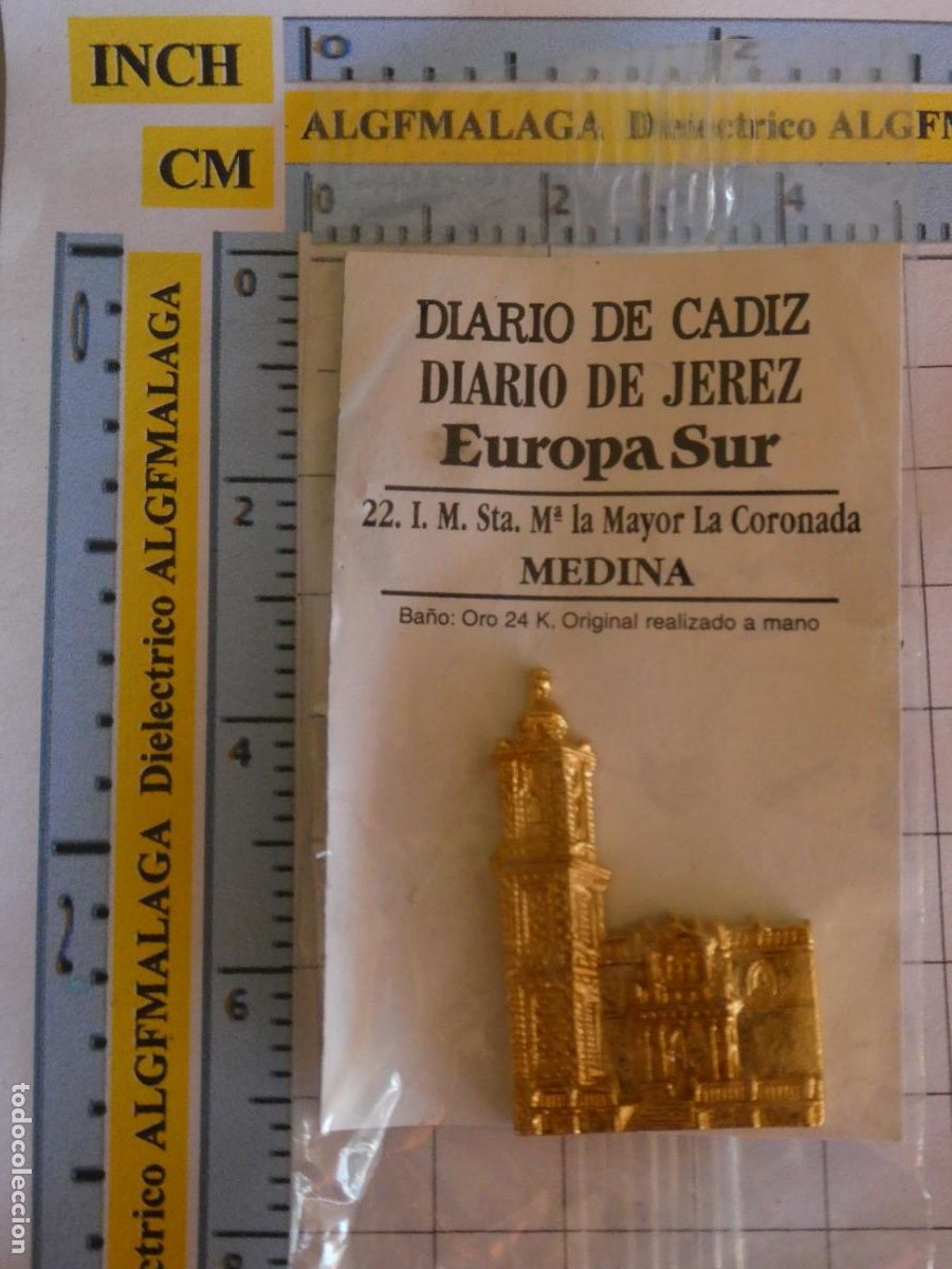 Pins e Spille di collezione: INSIGNIA BA&Ntilde;O ORO 24K MONUMENTO C&Aacute;DIZ DIARIO JEREZ 22 MEDINA IGLESIA STA MAR&Iacute;A LA MAYOR. PIN