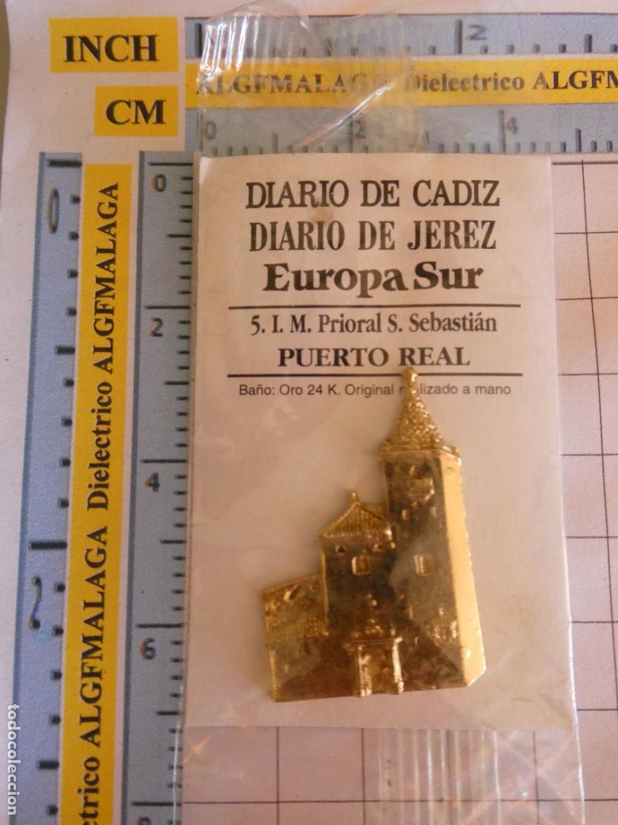 Pins e Spille di collezione: INSIGNIA BA&Ntilde;O ORO 24K MONUMENTO C&Aacute;DIZ DIARIO JEREZ 5 PUERTO REAL IGLESIA SAN SEBASTIAN. PIN