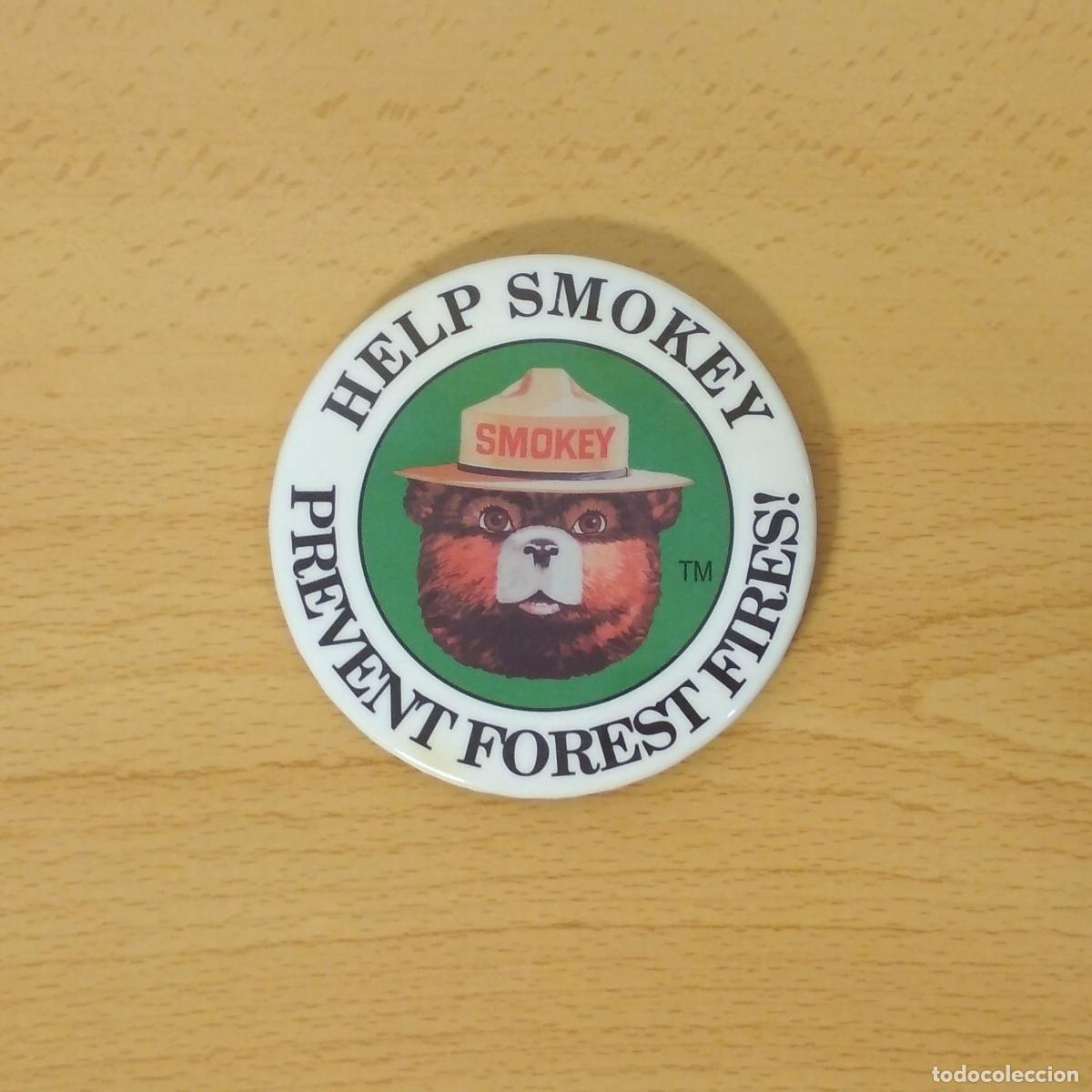 Pins de colecci&oacute;n: Chapa/pin Oso Help Smokey Prevent forest fires. Campa&ntilde;a prevenci&oacute;n incendios forestales USA. 75mm.