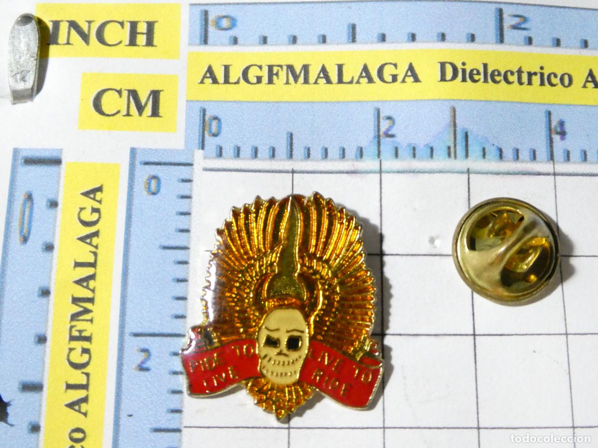 Pins e Spille di collezione: PIN T&Eacute;TRICO. MUERTE CALAVERA FUEGO RIDE TO LIVE MOTERO MOTORISTAS