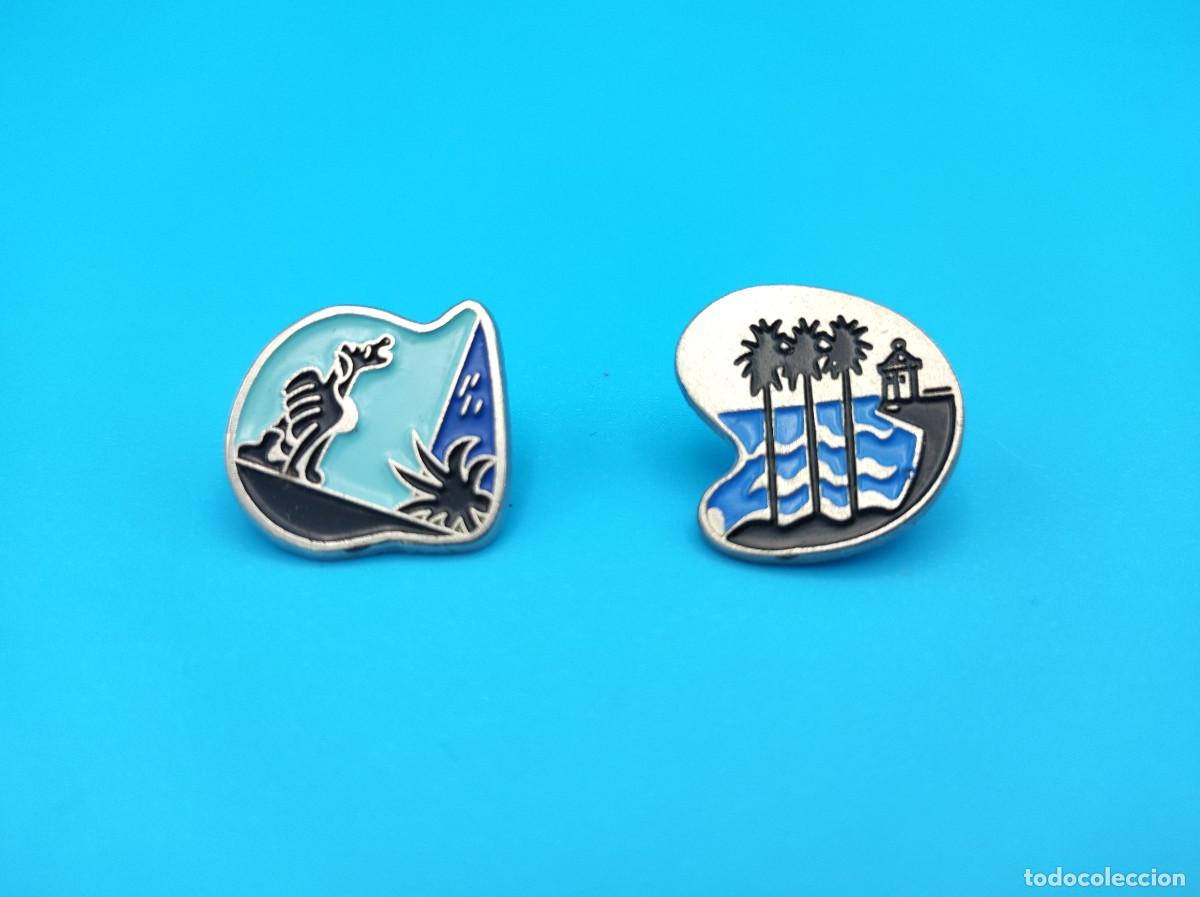 Pins de colecci&oacute;n: Lote 2 pins color azul y palmera