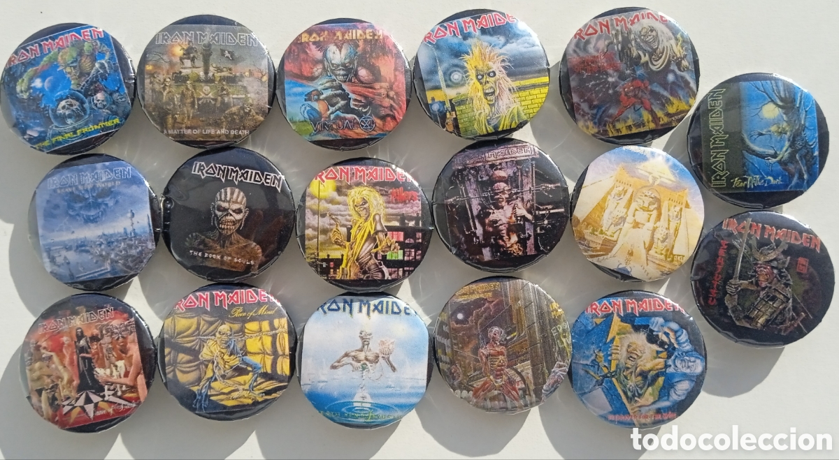 Pins de colecci&oacute;n: Iron Maiden discos LP chapas