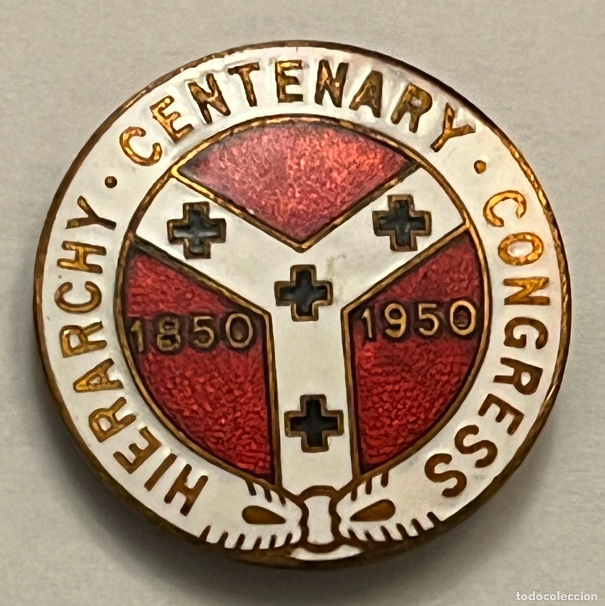 Pins de colecci&oacute;n: Antigua insignia esmaltada del Centenario del Congreso de Jerarqu&iacute;a 1850-1950 religion catolica, Wes