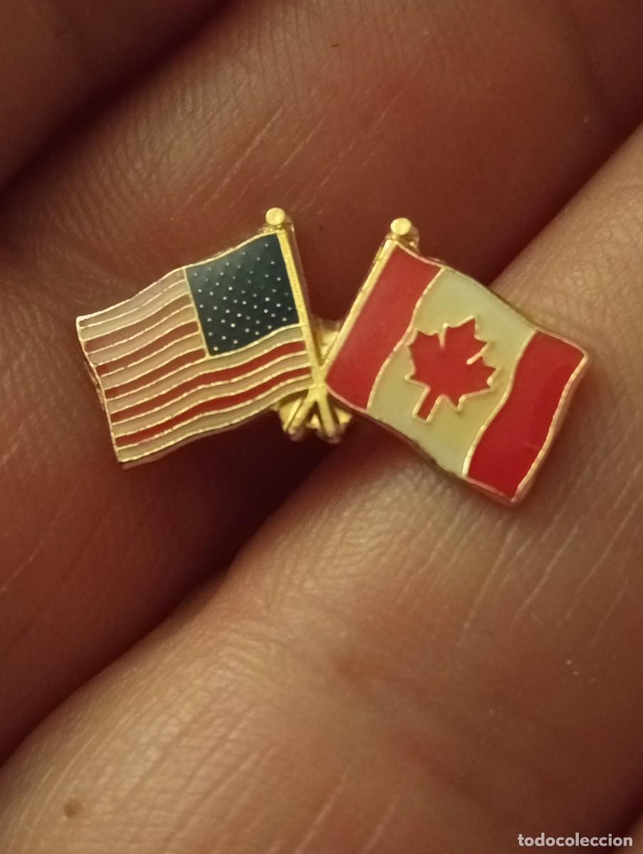 Pins de colecci&oacute;n: PINS BANDERA DOBLE ESTADOS UNIDOS CANADA , USA , PINS BANDERAS