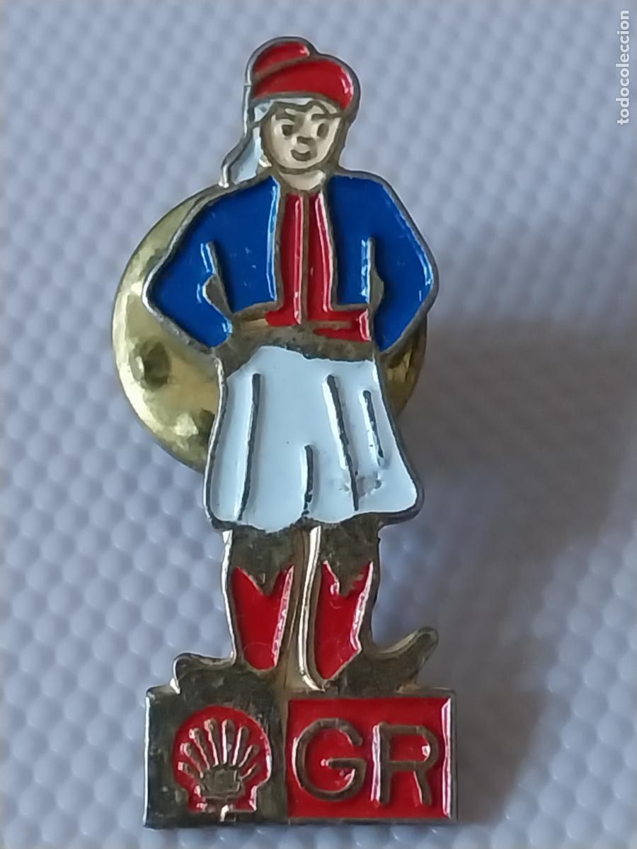 Pins de colecci&oacute;n: SHELL G.R. FIGURA REGIONAL PIN PINCHO 2.82CMS METAL PINTURA LACADA ORIGINAL CREO GRECIA