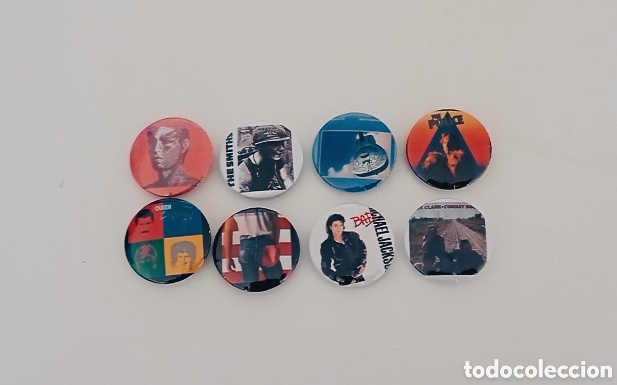 Pins de colecci&oacute;n: Lote de chapas portadas discos LP a&ntilde;os 80 (II)