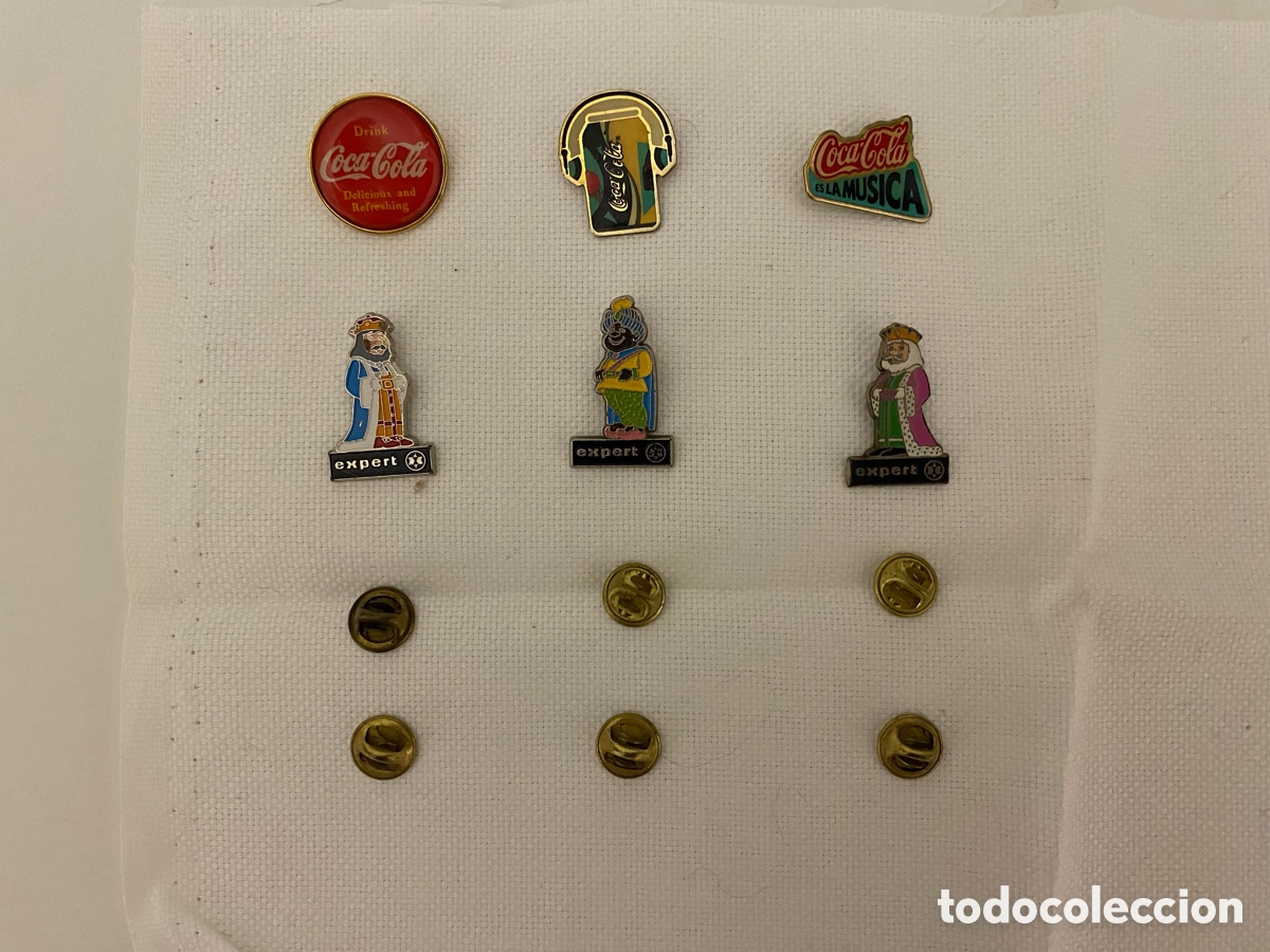 Pins de colecci&oacute;n: Lote 6 Pins Vintage: Reyes Magos Expert + Coca-Cola