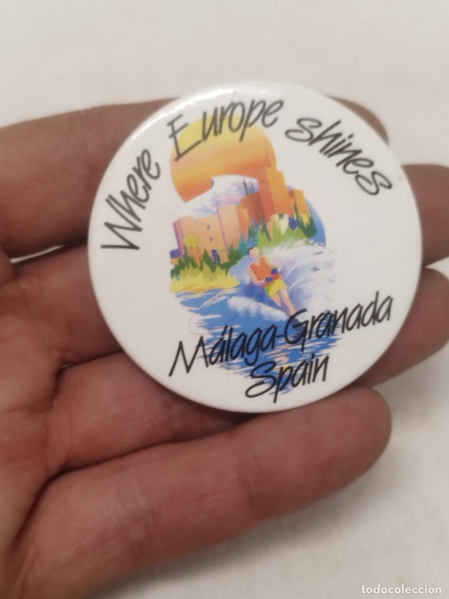 Pins de colecci&oacute;n: Gran chapa turismo andalucia. Where europe shines. M&aacute;laga-Granada spain.