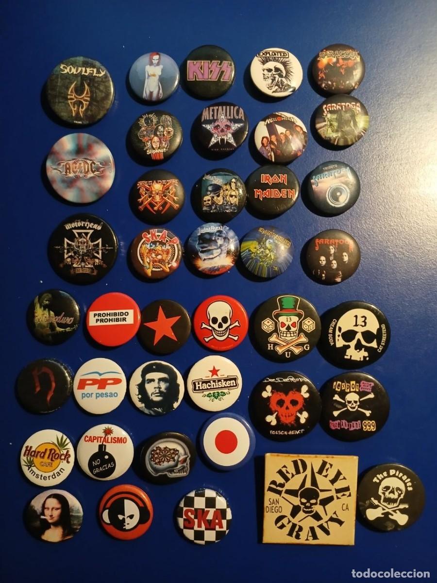 Pins de colecci&oacute;n: Lote 40 Chapas (Grupos de metal, rock y punk + variadas)