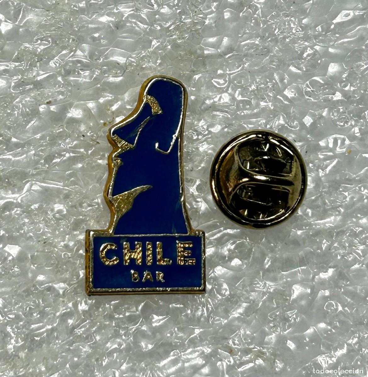 Pins de colecci&oacute;n: 3747.Pin vintage Chile Bar que representa un Moai estatuas de piedra de la Isla de Pascua (Rapa Nui)