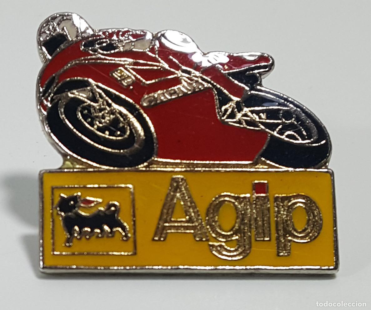 Pins de colecci&oacute;n: PIN LUBRICANTES AGIP CON MOTO CAGIVA 500 MOTOGP