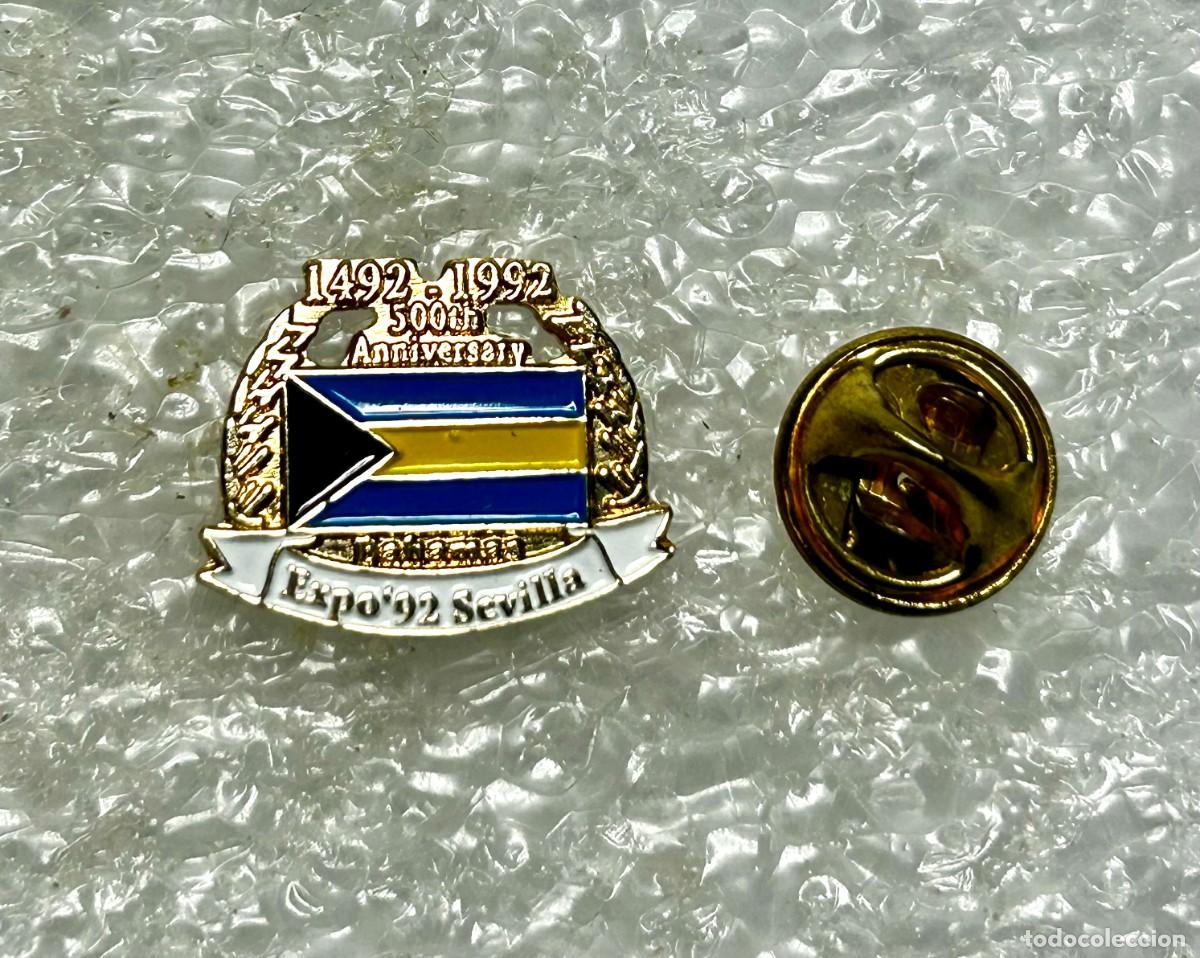 Pins de colecci&oacute;n: 3758.Pin conmemorativo de metal de la bandera de las Bahamas de la Expo '92 Sevilla