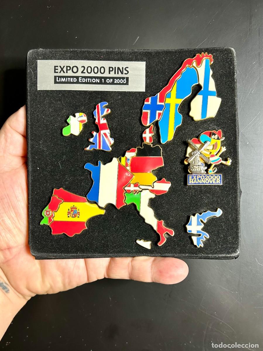 Pins de colecci&oacute;n: 3775.Set de pines de Hannover Alemania con mapa de Europa con las banderas de paises europeos