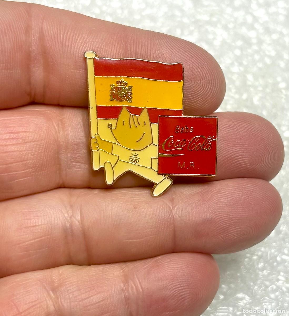 Pins de colecci&oacute;n: 3801.Pin de Cobi con bandera Espa&ntilde;ola, Juegos Ol&iacute;mpicos de Barcelona 1992, patrocinado por Coca-Cola