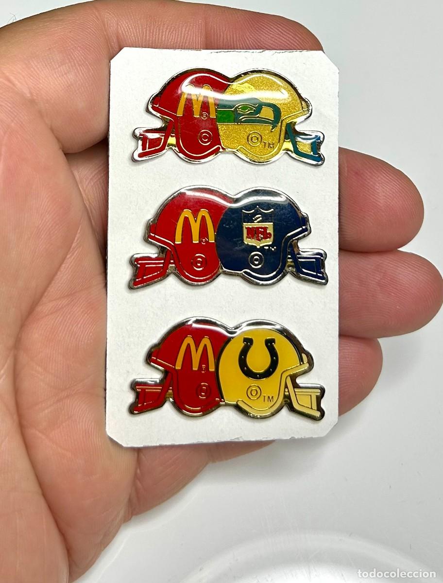 Pins de colecci&oacute;n: 3912.Lote de 3 pines de McDonald's y la NFL que datan de la d&eacute;cada de 1980 y 1990