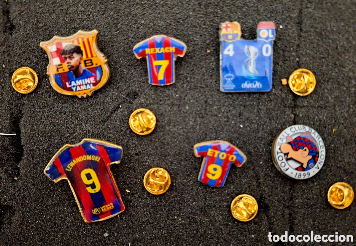 Pins de colecci&oacute;n: LOTE 6 PINS FC BARCELONA LAMINE YAMAL LEWADONDOWSKI FINAL CHAMPIONS OSLO 2026