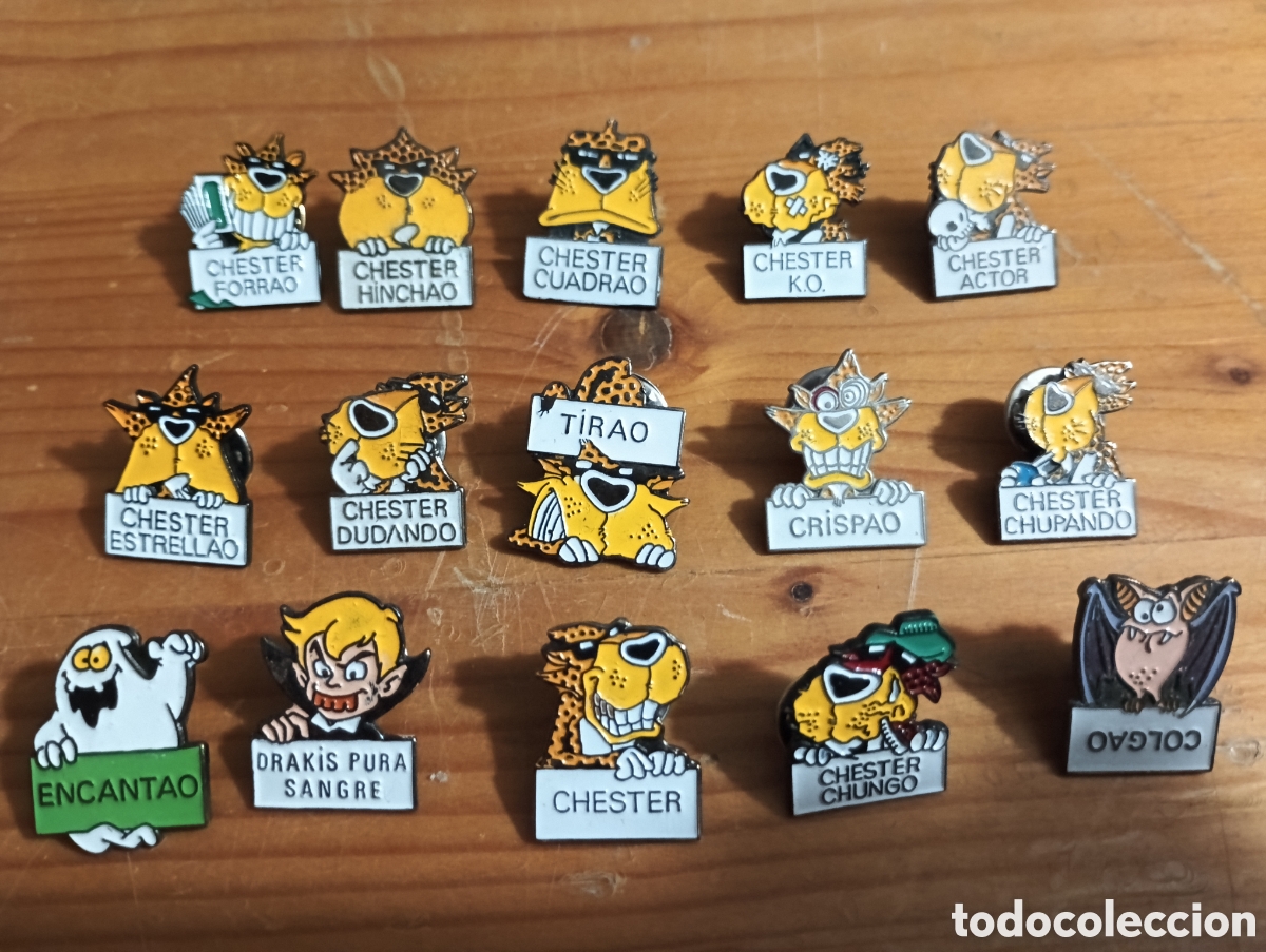 Pins de colecci&oacute;n: Completa colecci&oacute;n 15 pines Chester matutano a&ntilde;os 90 pins