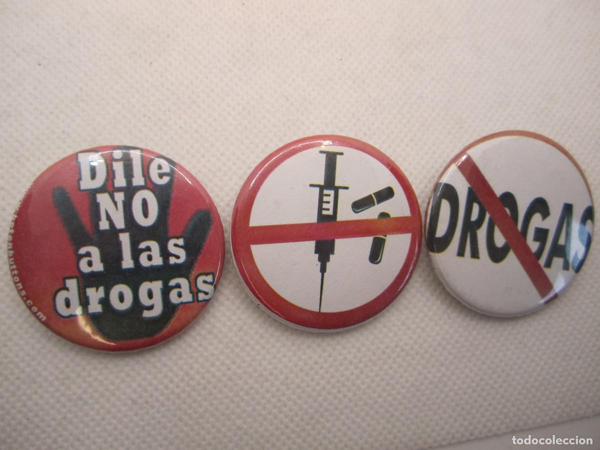 Pins de colecci&oacute;n: lote 3 chapas pin dile no a las drogas - Foto 1