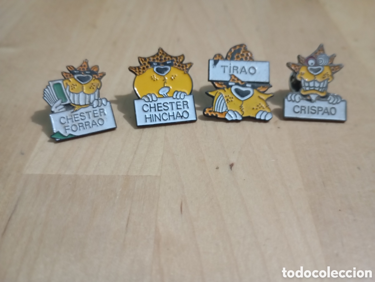 Pins de colecci&oacute;n: 4 Pins Chester Forrao Hinchao Tirao Crispao Matutano Chetos Patatas Insignia