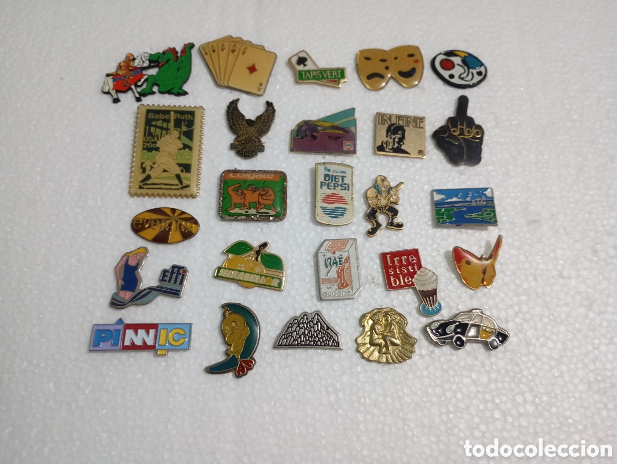 Pins de colecci&oacute;n: 25 Pins Sant Jordi Montserrat Harley Davidson Miro Babe Ruth Pepsi Colgate Piol&iacute;n Taxi Poker Cartas