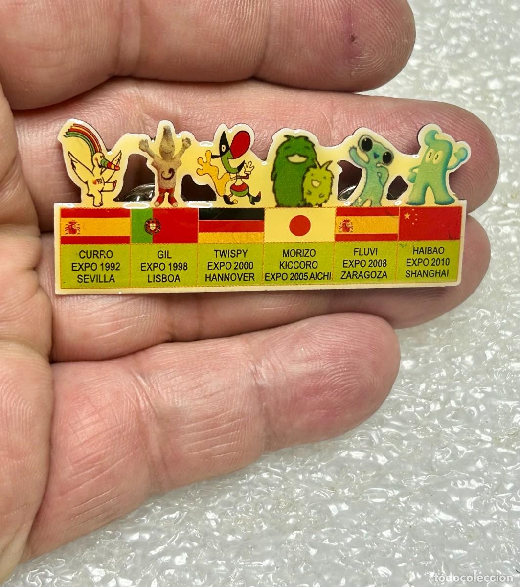 Collection pins: 3970.Pin conmemorativo con 6 mascotas oficiales de Exposiciones Universales e internacionales (EXPO)