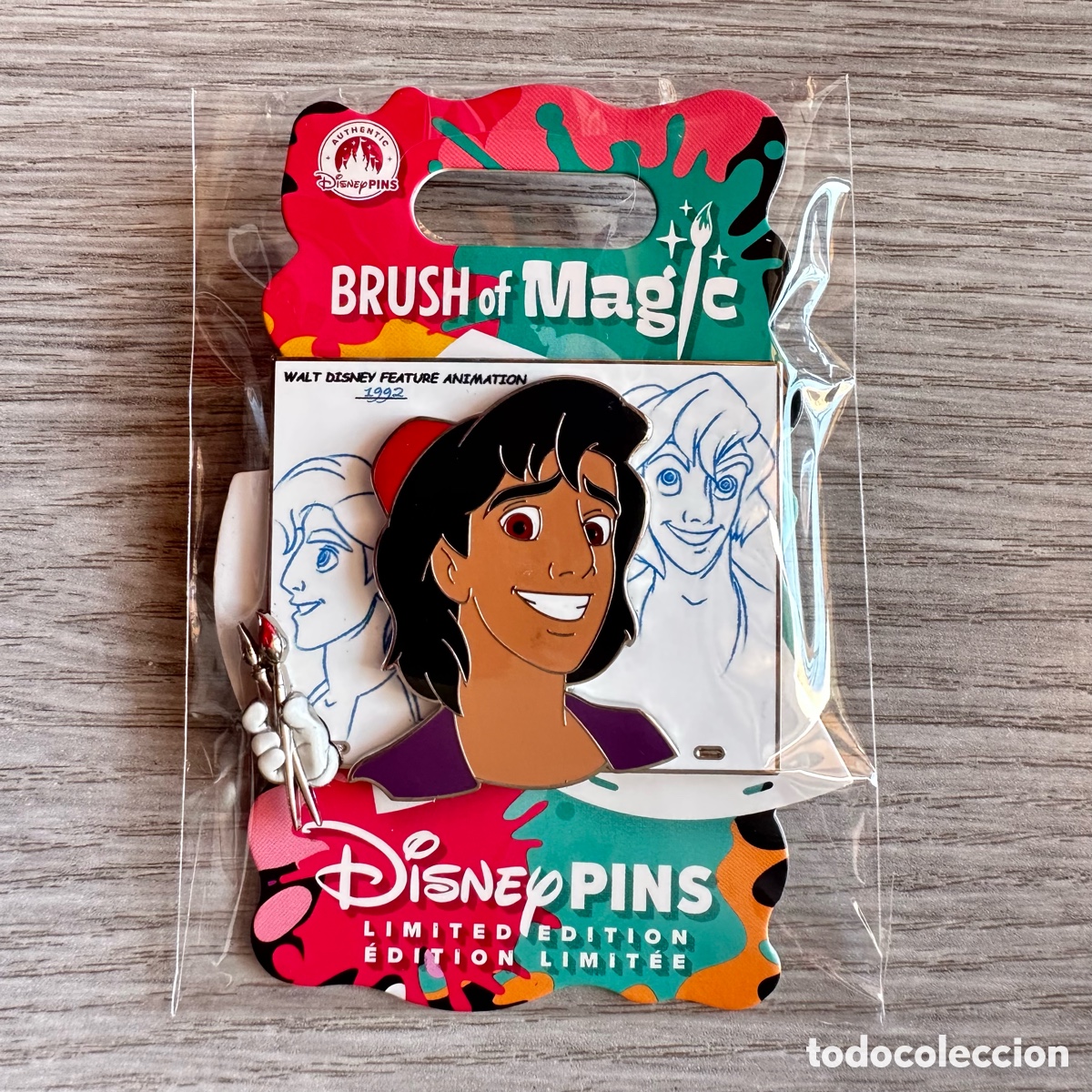 Pins de colecci&oacute;n: Pin edici&oacute;n limitada Aladd&iacute;n, Brush of Magic, Disney Store.