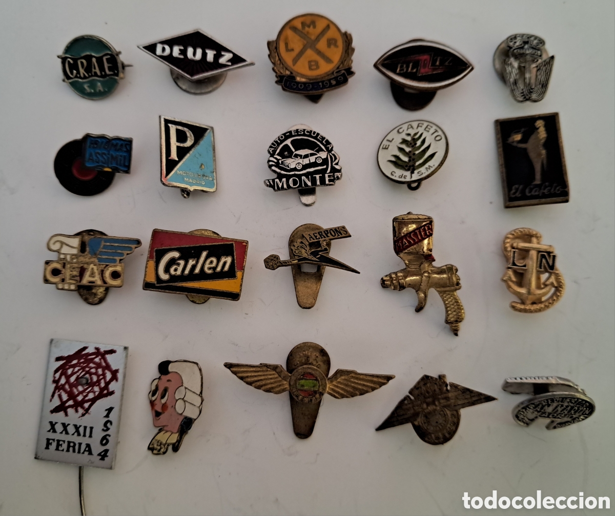 Pins de colecci&oacute;n: Lote 20 insignias antiguas variadas