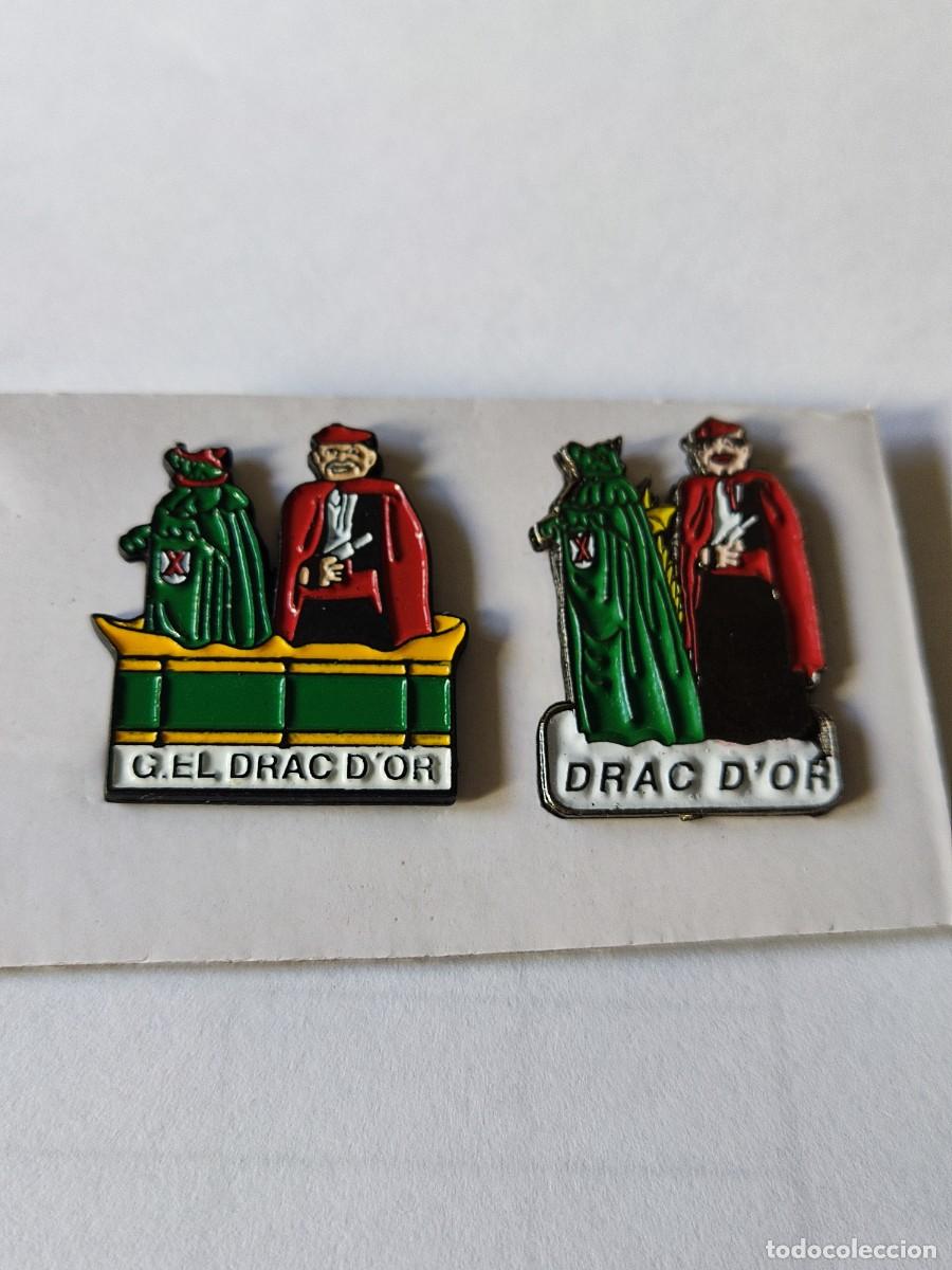 Pins de colecci&oacute;n: LOTE DE 2 PINS DELS GEGANTS DRAC D'OR DE HOSPITALET (BARCELONA)