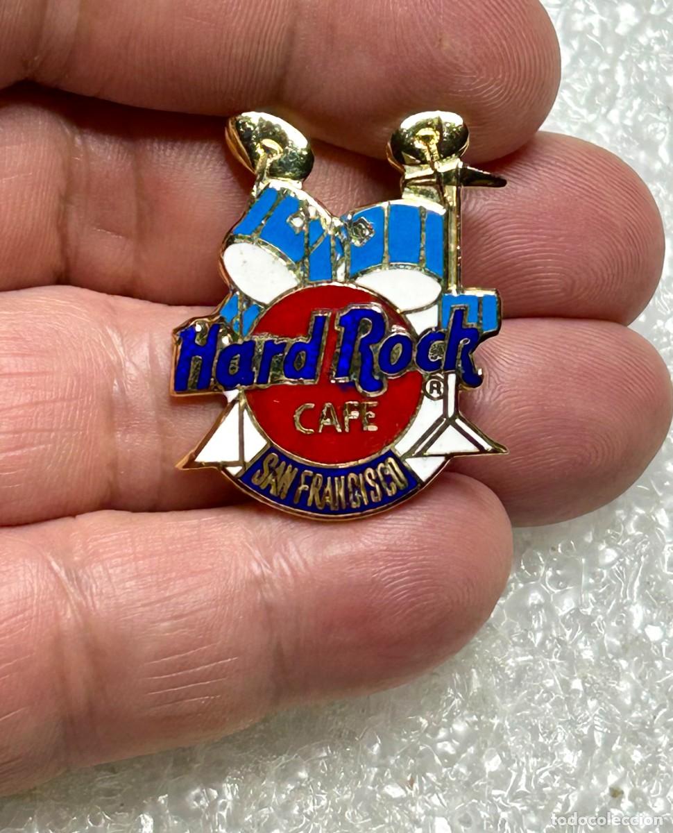 Collection pins: 4010.Pin Hard Rock Cafe bater&iacute;a azul con platillos dorados, de la ciudad de San Francisco