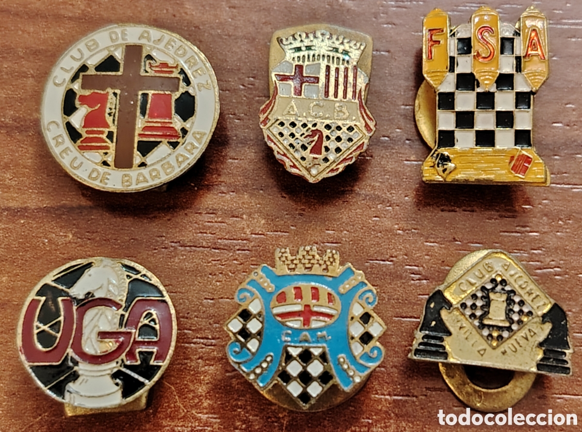 Pins de colecci&oacute;n: Lote de 6 clubs de ajedrez
