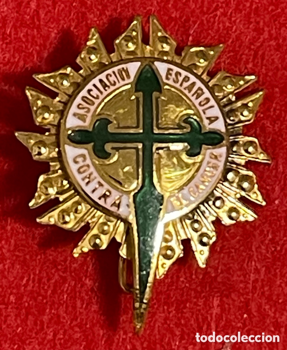 Pins de colecci&oacute;n: Insignia chapado en oro, de la asociaci&oacute;n espa&ntilde;ola contra el c&aacute;ncer.