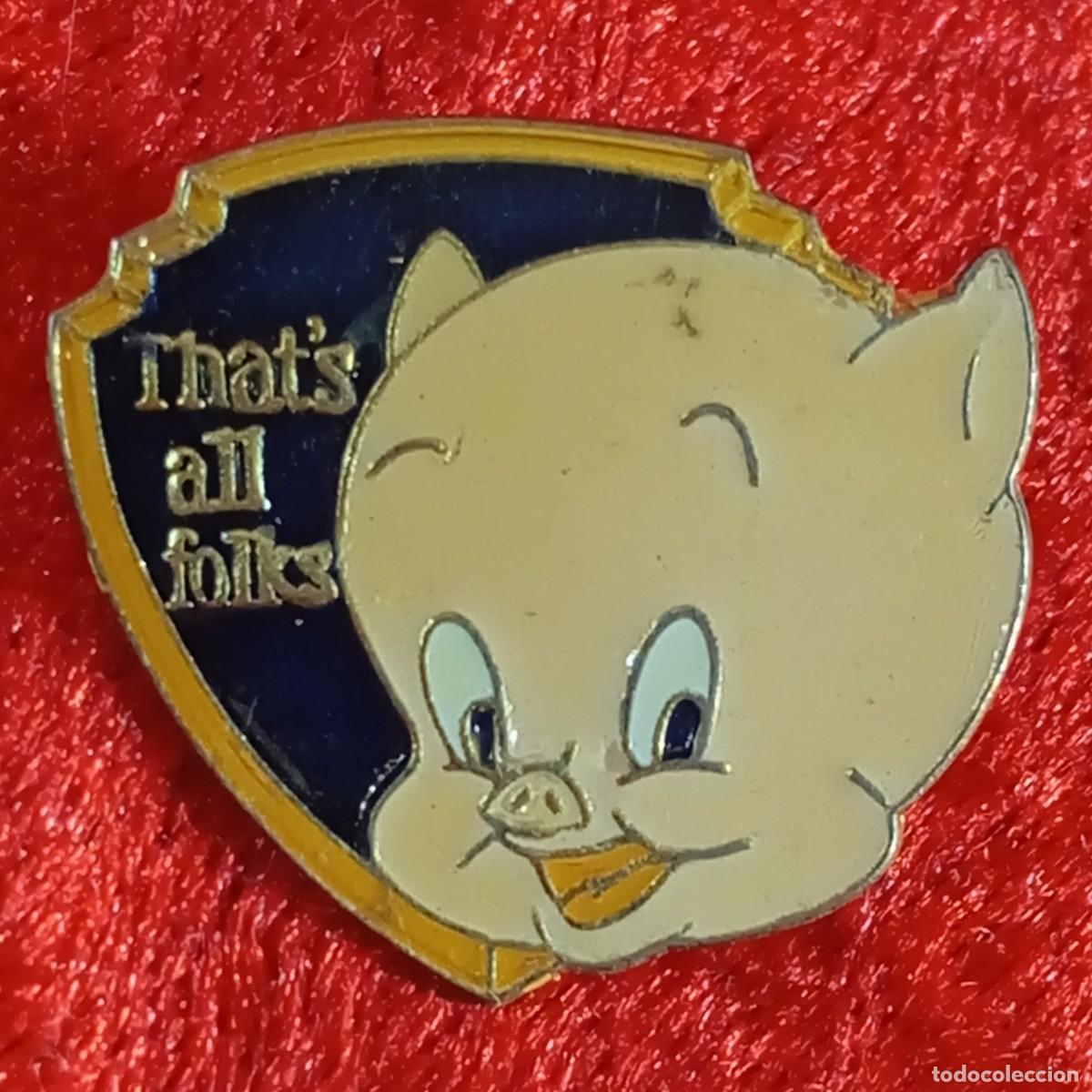 Pin's de collection: ANTIGUO PIN - PORKY PIG - THAT'S ALL FOLKS - LOONEY TUNES - WARNER BROS - ESMALTADO - RARO / 594
