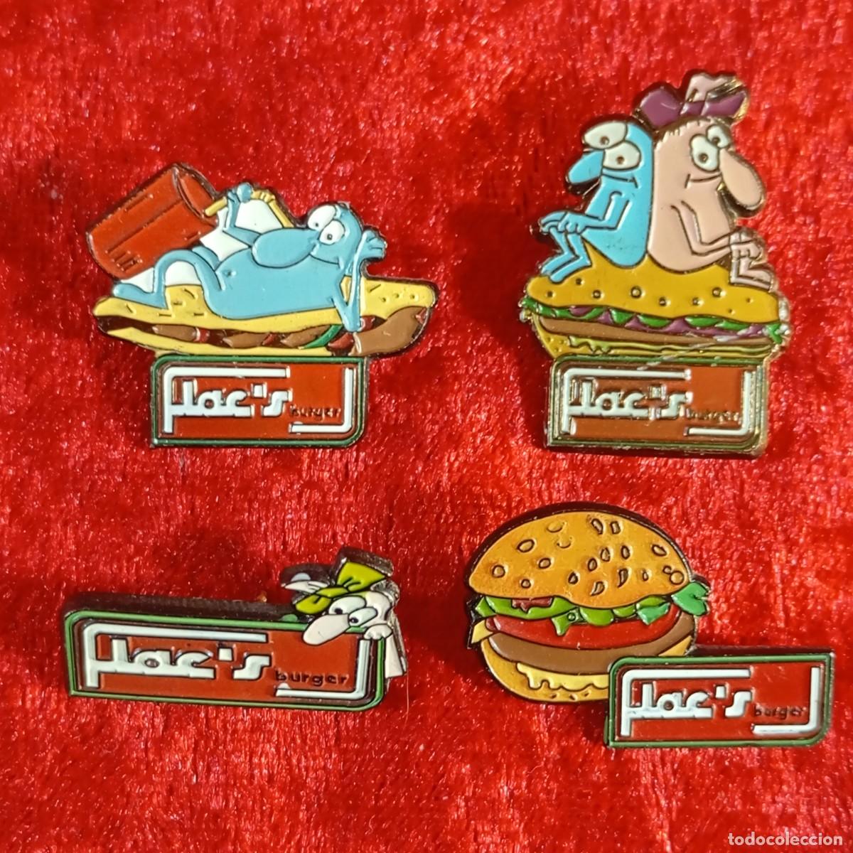 Pins de colecci&oacute;n: LOTE 4 PINES - FLAC'S BURGUER - HAMBURGUESA - VINTAGE - ESMALTADO - RAROS / 645