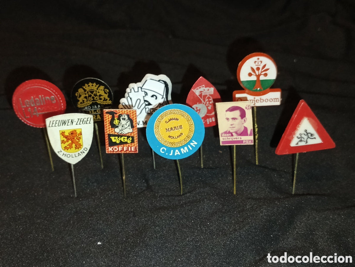 Pins de colecci&oacute;n: Lote 10 alfiler aguja pins a&ntilde;os 60 se&ntilde;al de trafico futbol psv futbolista c jamin escudo arma lote 6