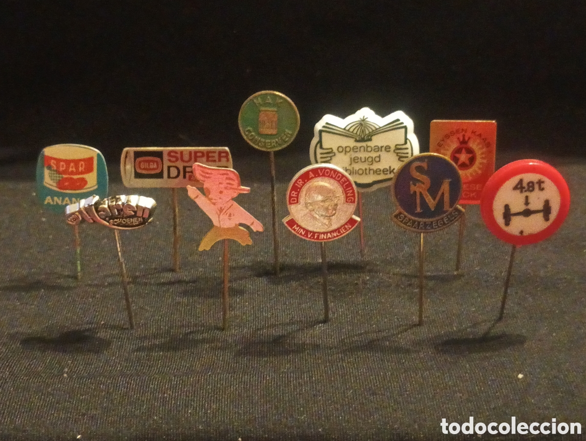 Pins de colecci&oacute;n: Lote 10 alfiler aguja pins a&ntilde;os 60 se&ntilde;al de trafico personaje spar publicidad lote 16