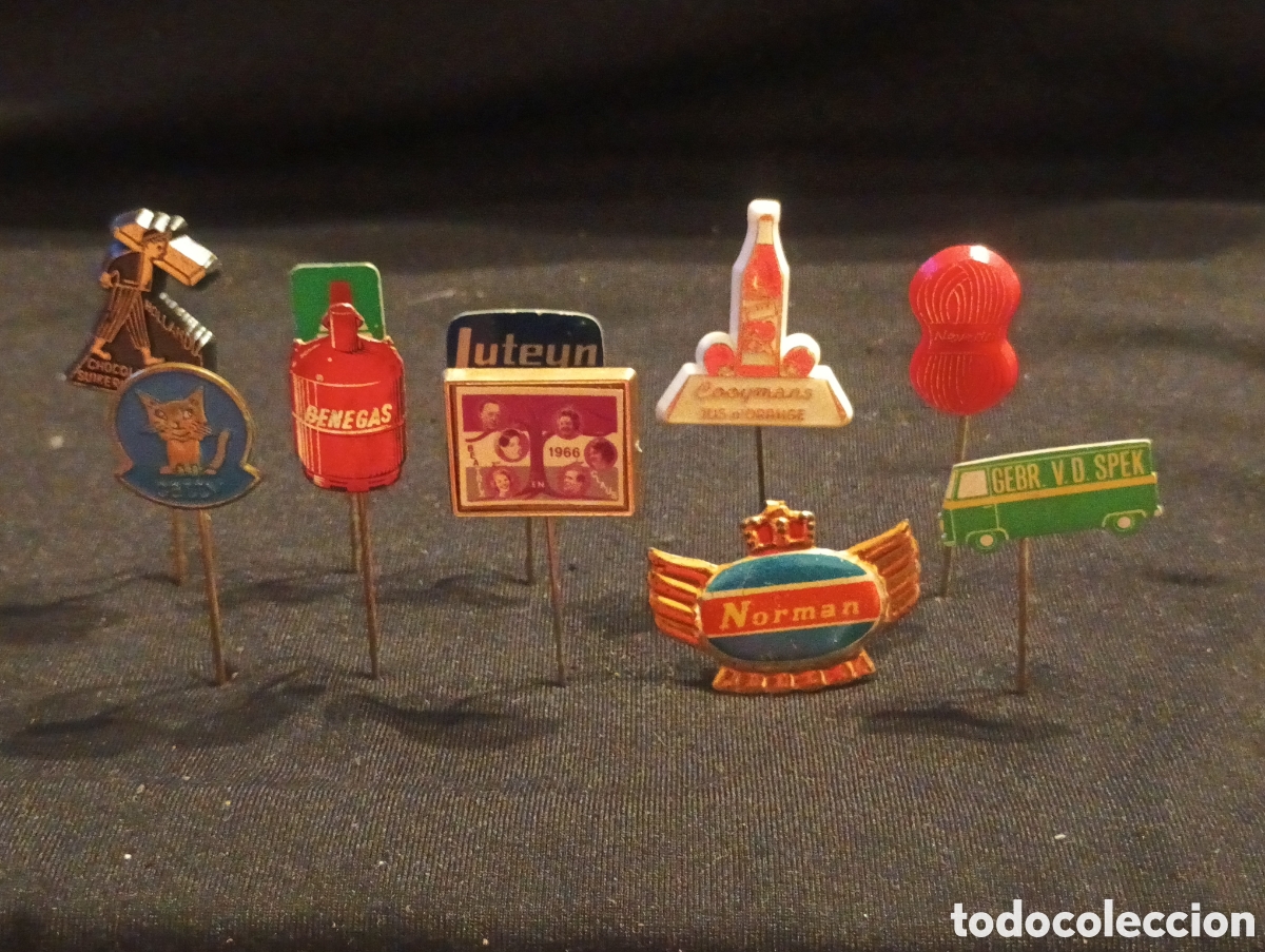 Pins de colecci&oacute;n: Lote 10 alfiler aguja pins a&ntilde;os 60 coche bebida bombona personajes lote 18