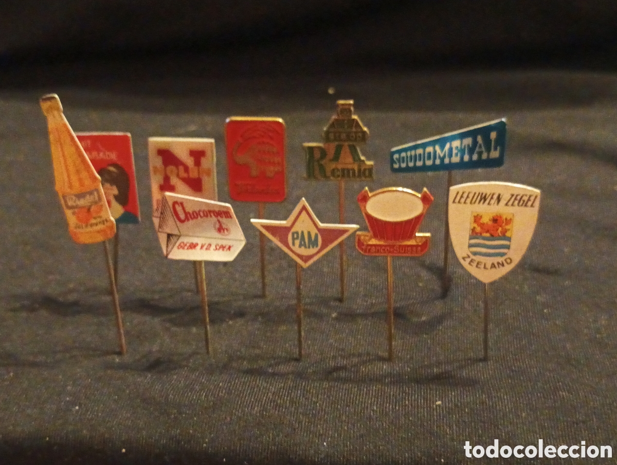 Pins de colecci&oacute;n: Lote 10 alfiler aguja pins a&ntilde;os 60 escudo Pam Franco suisse bebido lote 19