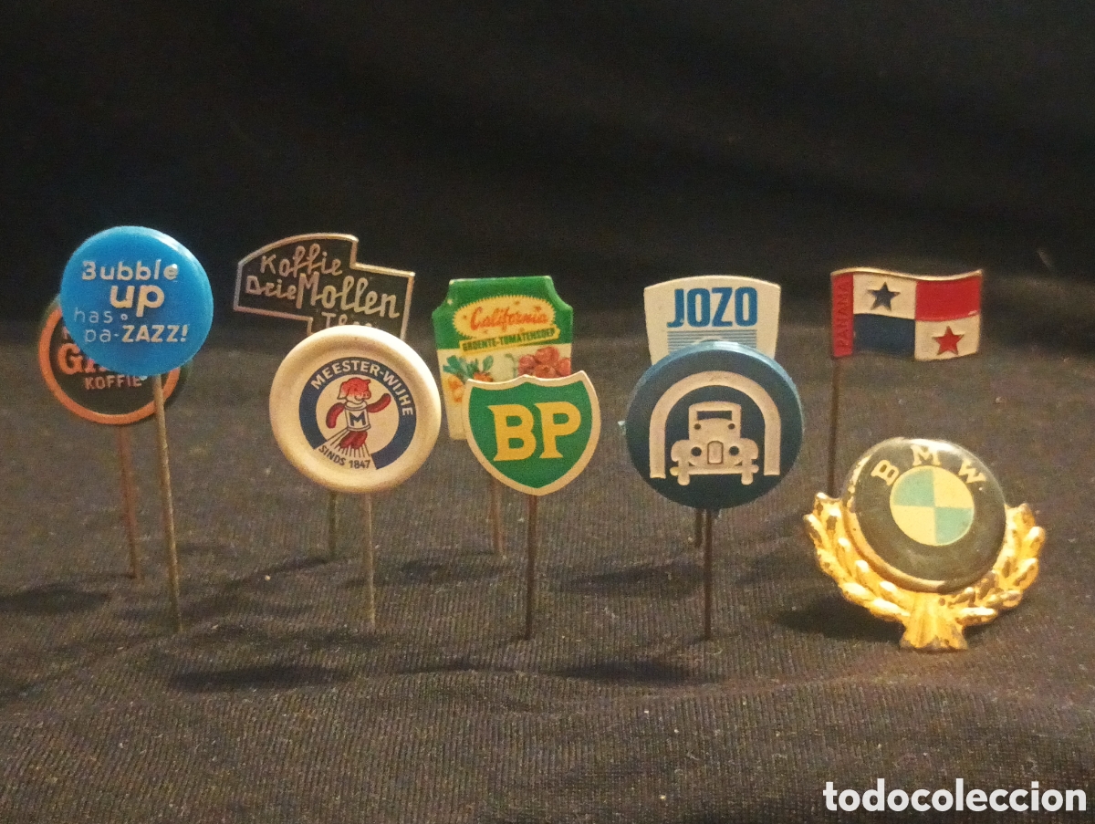 Pins de colecci&oacute;n: Lote 10 alfiler aguja pins a&ntilde;os 60 coche BMW gasolinera BP bandera publicidad lote 22